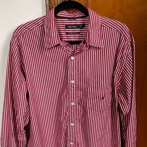 Nautica Sanded Poplin Striped Dress Shirt